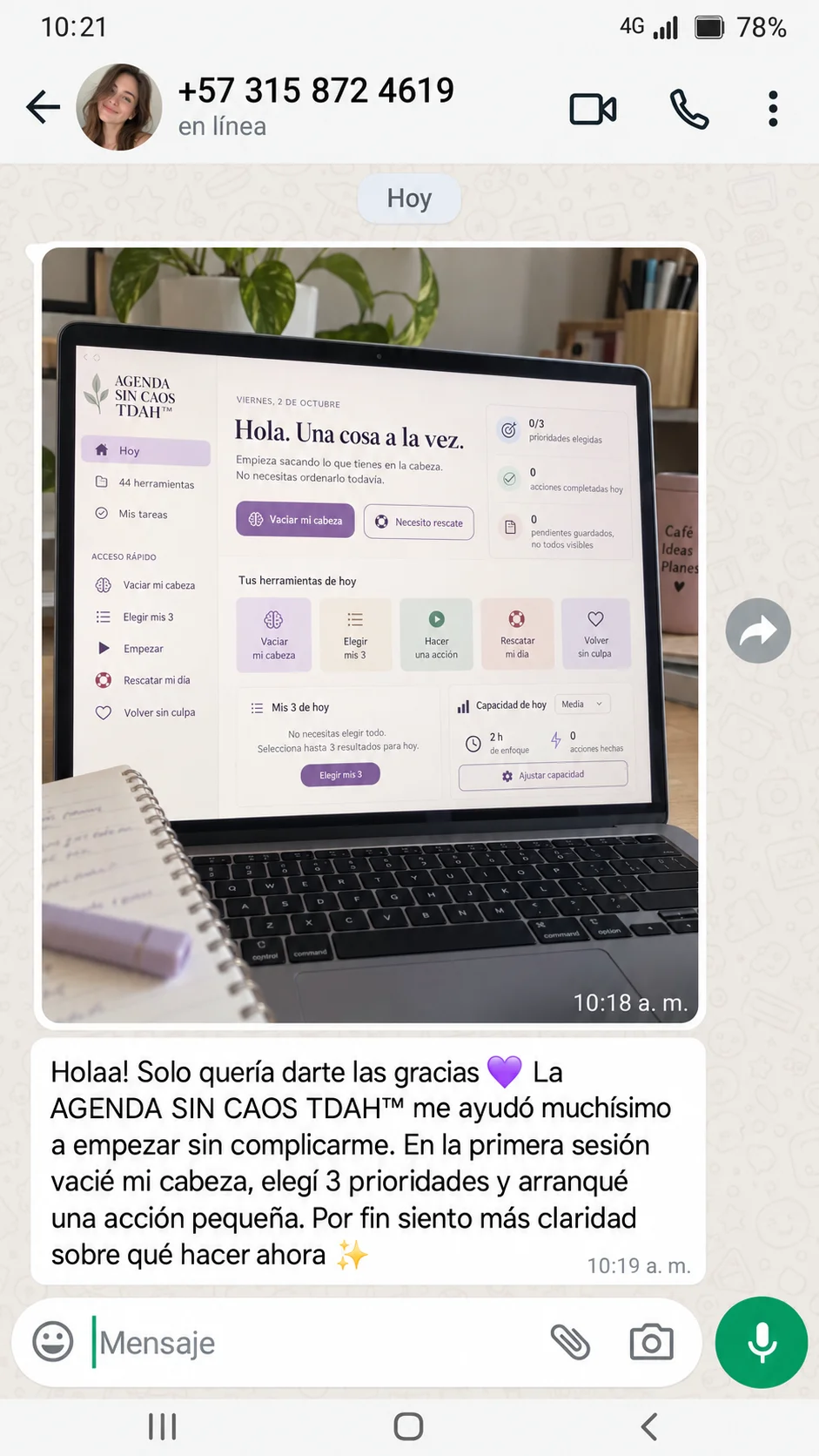 Testimonio de cliente sobre el Kit Planificador sin Caos TDAH, captura 3